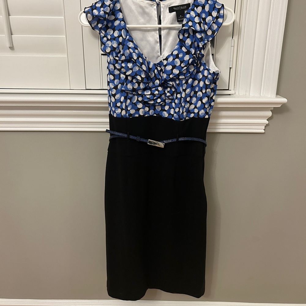 Belted blue and black dress